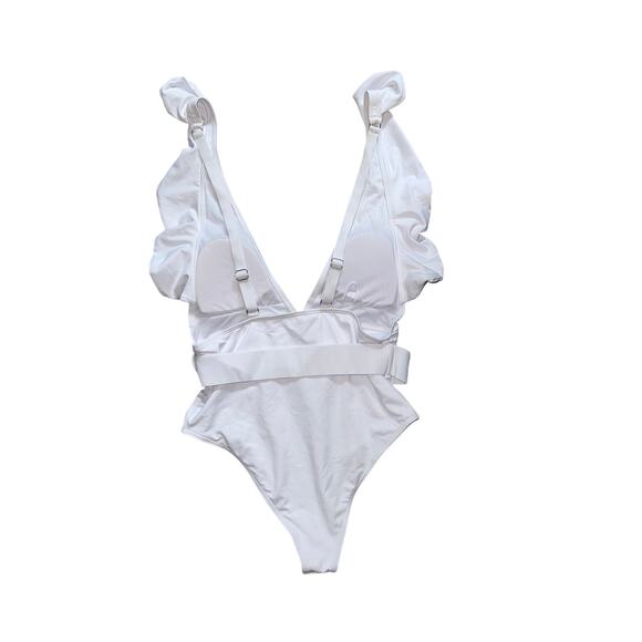 Women's One Piece Swimsuit Deep V Neck white with Belt Set size large - Picture 5 of 6